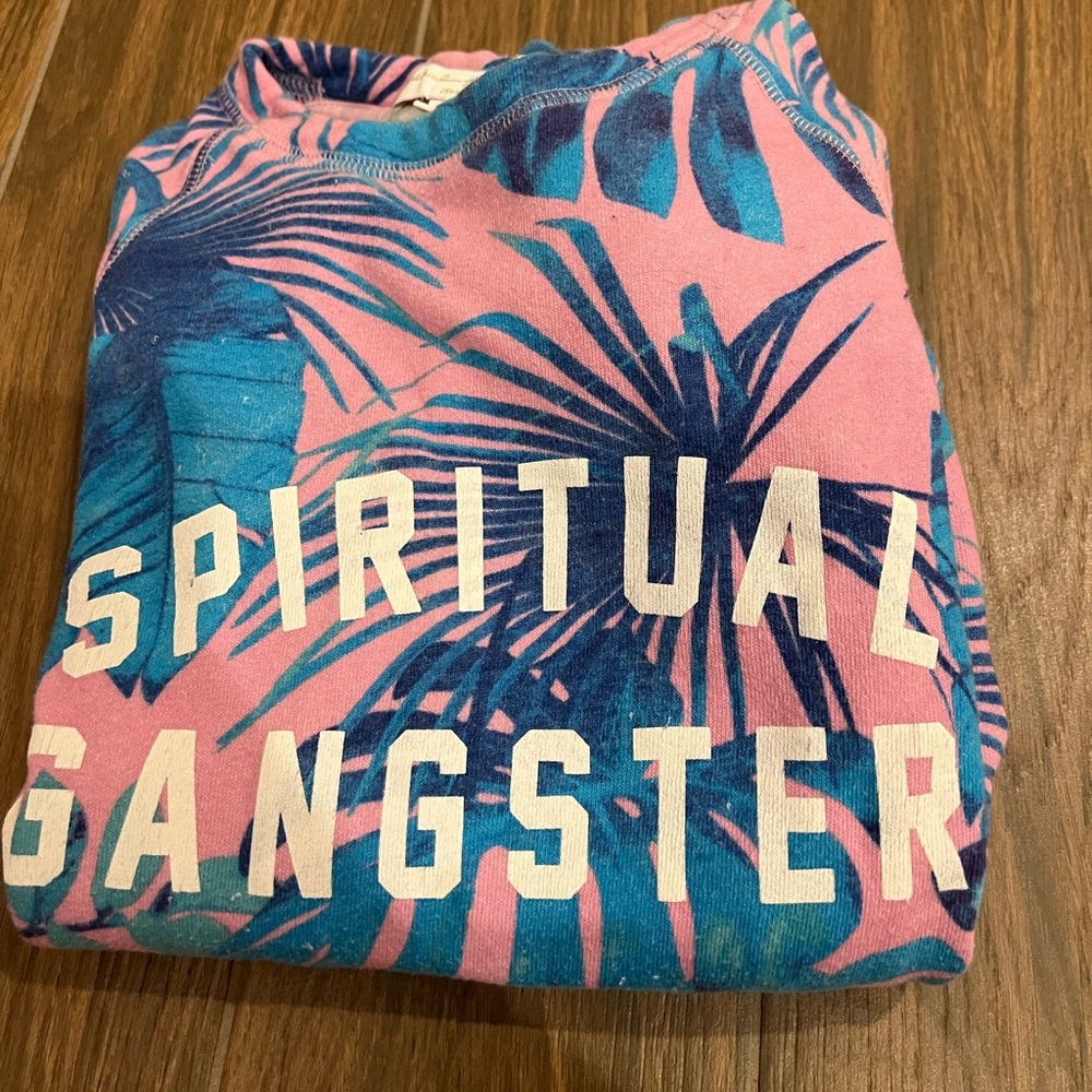 Spiritual Gangster Pink and Blue Graphic Sweater